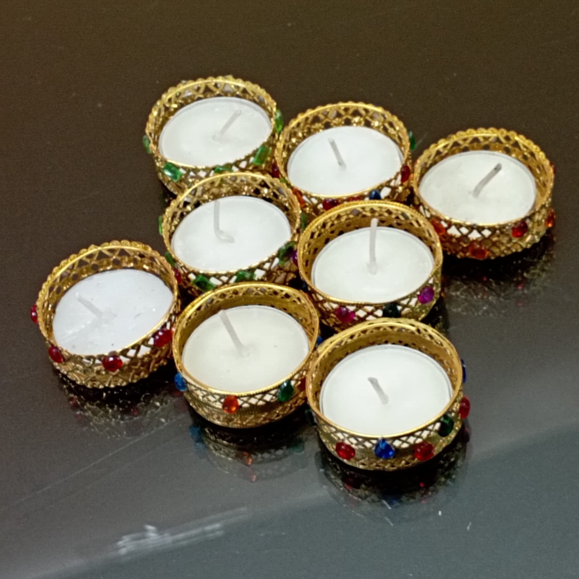 Santarms Illuminate Your Festivities with Santarms Tea Lights Candles: Exquisite Diwali Home Decoration, Handmade Designer Tealight Candle Holder Set for Puja, Weddings, Christmas