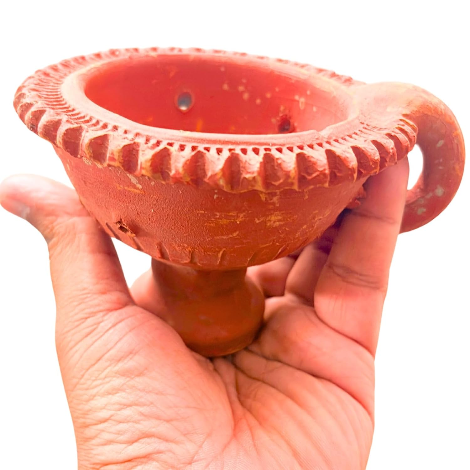 Santarms Handmade Mitti Loban Dhoop Dani, Natural Terracotta Oil Burner Holder for Hawan, Meditation, Puja and Aromatherapy
