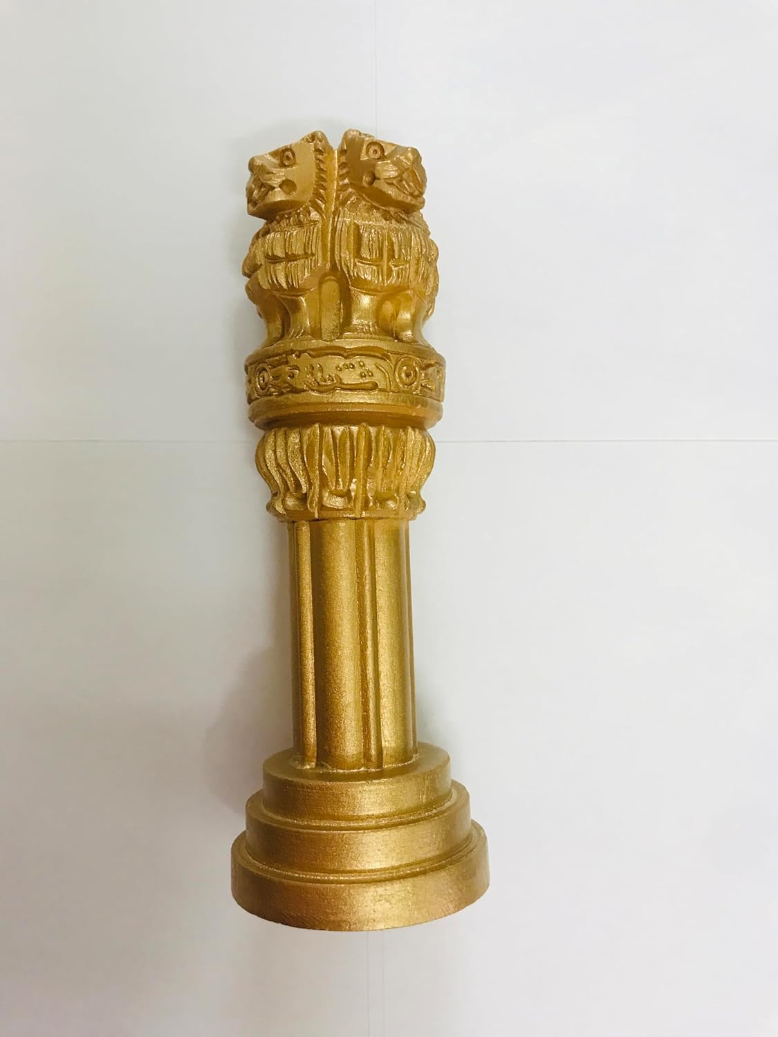 santarms Wooden Ashoka Stambh Pillar for Office Desk and Car Dashboard, Hand-Carved Sculpture Ashok Head/Piller for Table (4 Inch)