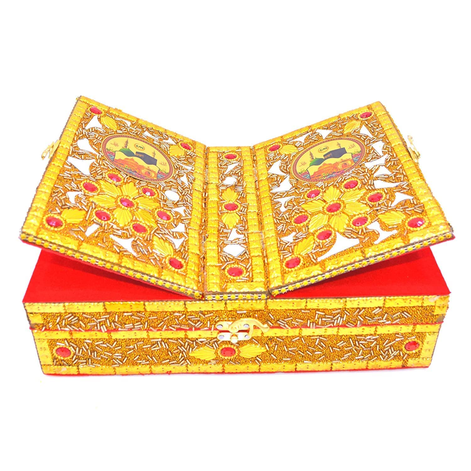 santarms quran box with holy book (hindi) complete eid al-fitr ramadan gift set includes tasbih, kumkum box, and namaz topi (islamic cap) perfect islamic gift combo for special occasions