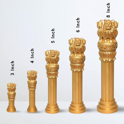 santarms Handmade Wooden Ashoka Head Pillar Lion Capital Miniature Statue | Bharat Symbol National Emblem for Office Table, Car Dashboard, Home Decor & Gifting (4inch)