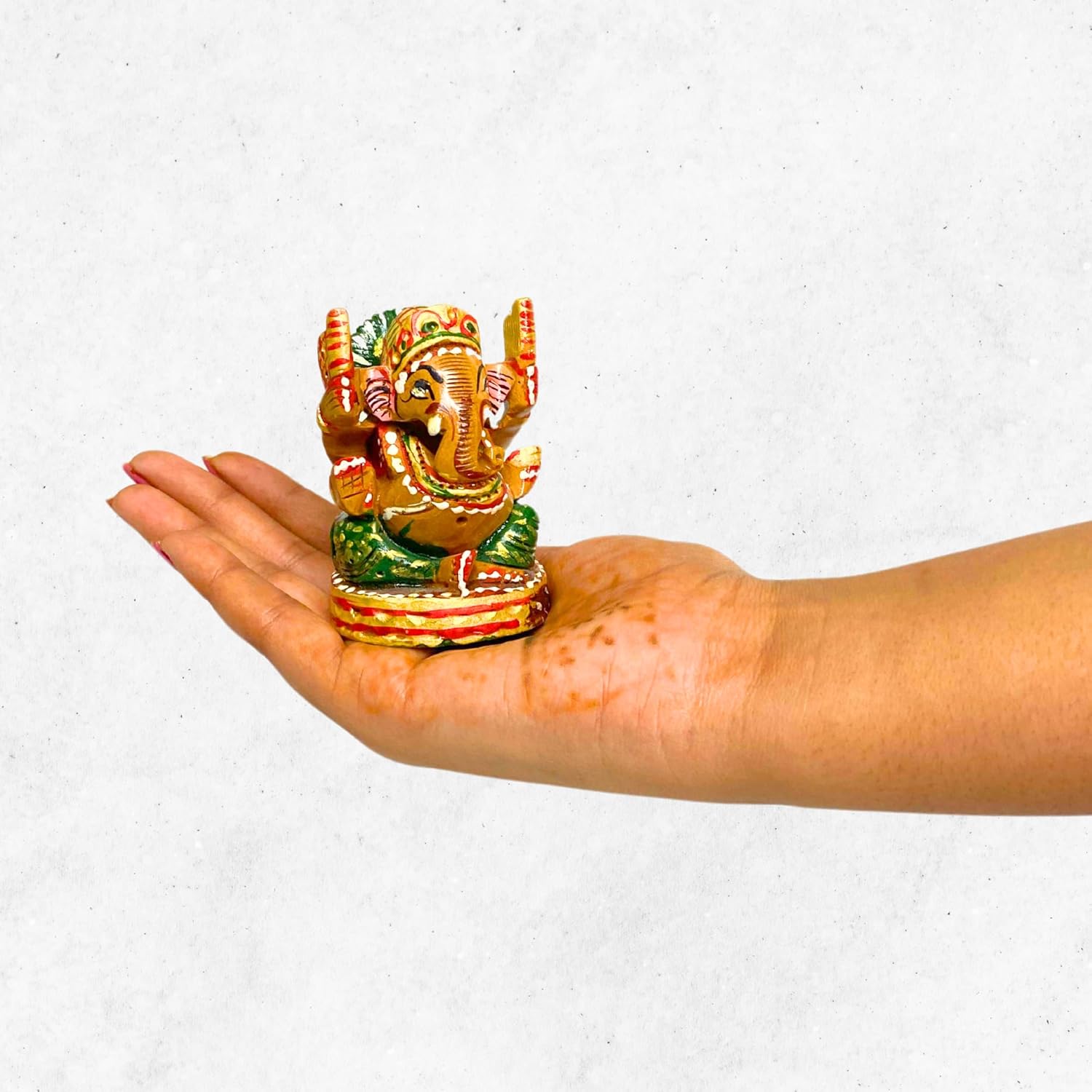 santarms Handmade Small Wooden Ganesh Idol (2.5 Inch) Multicolor Tabletop Showpiece for Home & Temple Fine Wooden Lord Ganesha (Ganapathi) Statue Ideal for Gifting