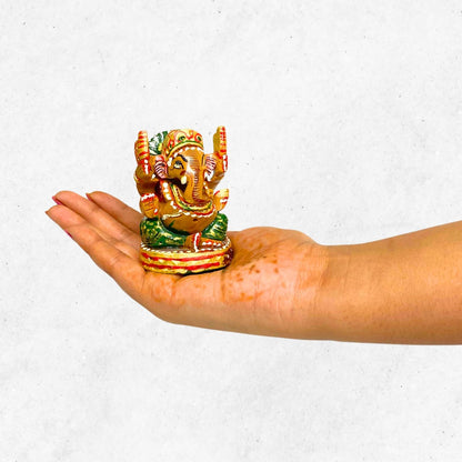 santarms Handmade Small Wooden Ganesh Idol (2.5 Inch) Multicolor Tabletop Showpiece for Home & Temple Fine Wooden Lord Ganesha (Ganapathi) Statue Ideal for Gifting