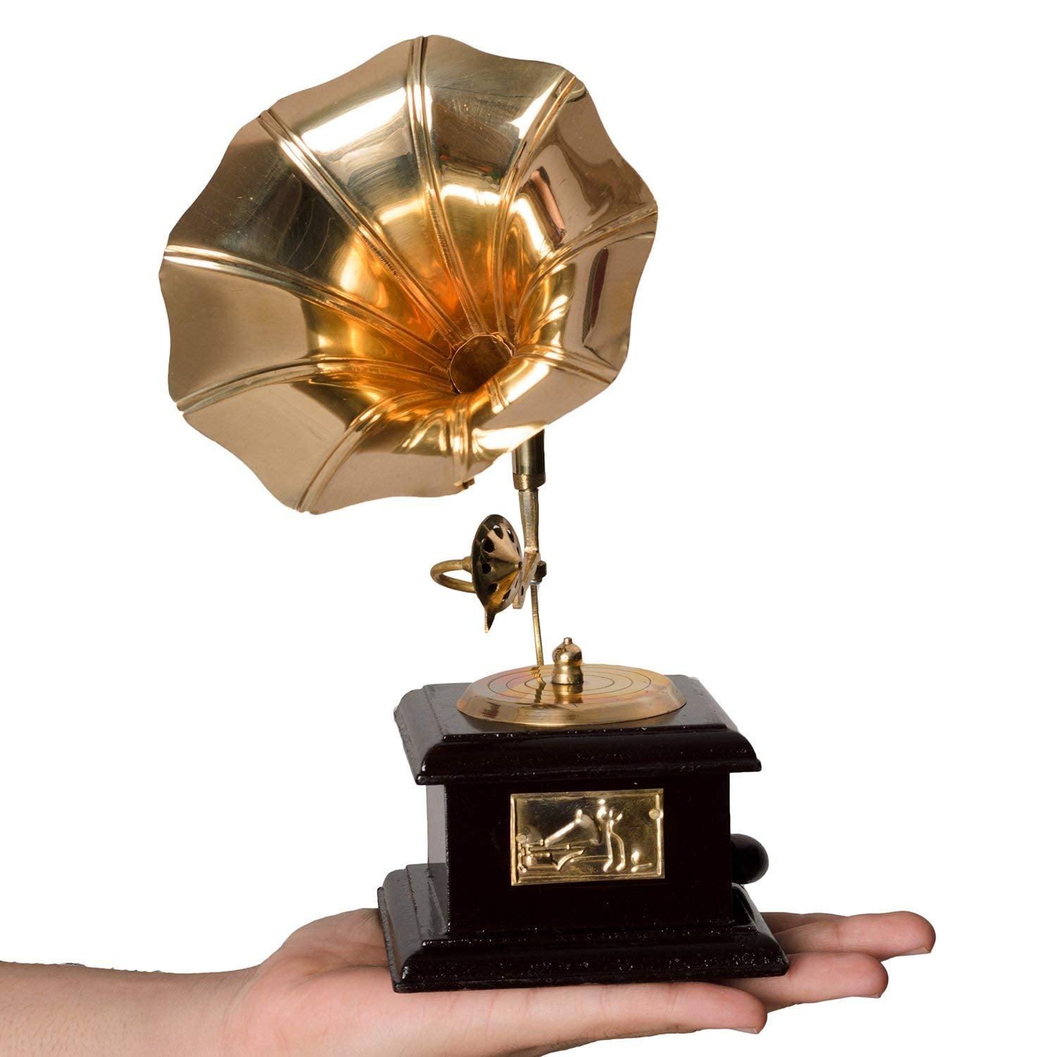 Santarms Gramophone, Antique Music Decorative Canon Brass Showpiece, Gramophone Phonograph ShowPiece Decorative - Gift Item (23x15x15) cm