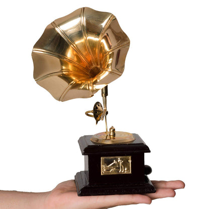 Santarms Gramophone, Antique Music Decorative Canon Brass Showpiece, Gramophone Phonograph ShowPiece Decorative - Gift Item (23x15x15) cm