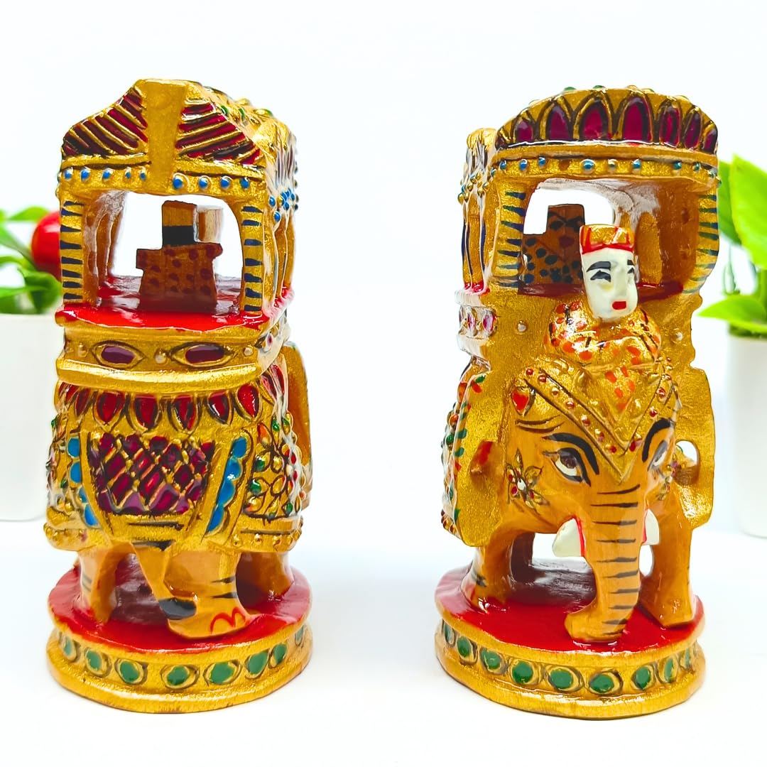 santarms Exquisitely Handcrafted Ambabari Elephant with Howdah Wooden Showpiece/Figurine – Rajasthani Jaipuri Art, Intricately Carved Decorative Piece Office Decor, Perfect Traditional Gift 1 Pcs