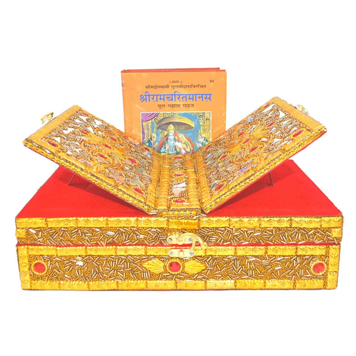 Santarms Traditional Wooden Foldable Book Stand - Ramcharitmanas, Bhagavad Gita, Ramayan Holder - 10cm, Brown, 1 Count