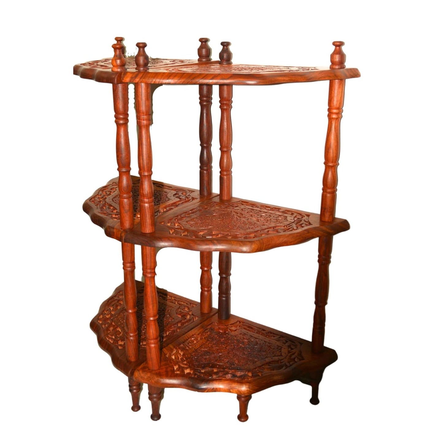 santarms Corner Shelf 3 Racks sheesham Wooden Corner Shelf - Organize and Decorate Your Living Room, Kitchen, Bedroom Big Size Corner Shelf Wall Shelf Bookshelf Set of 2