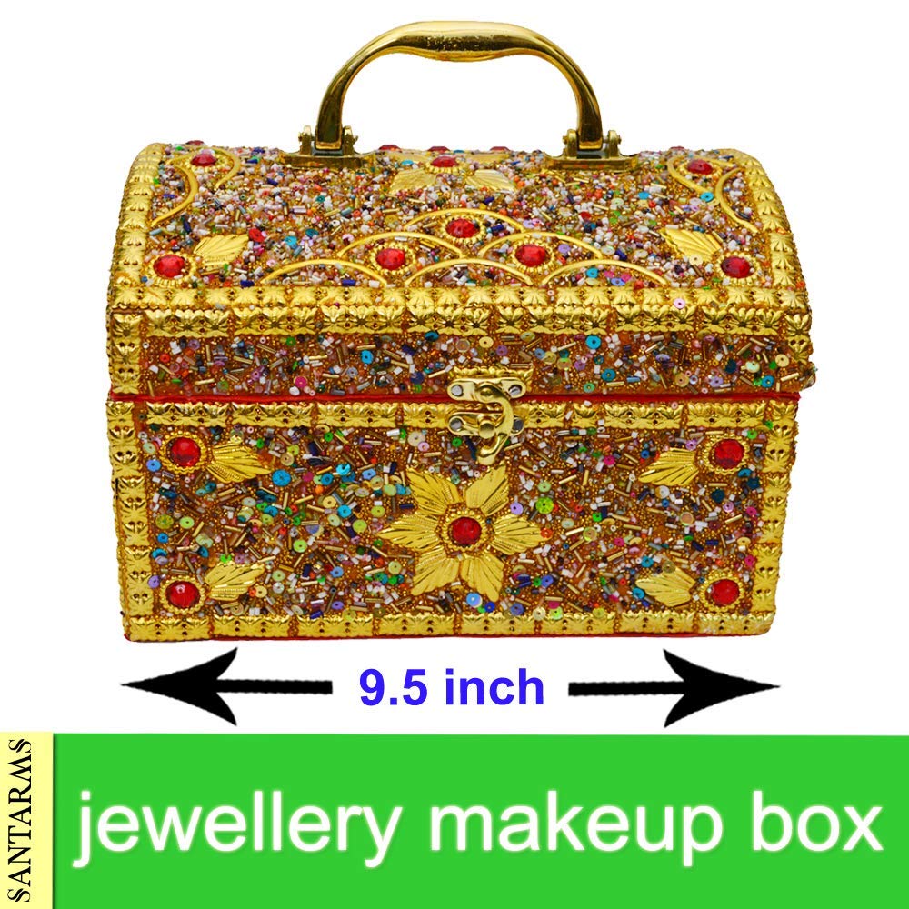 Santarms Premium Luxury Bangle Box Rajwada style Jewellery and Makeup Kit Organizer for Women Vanity Elegance Golden Marrige Designed showpieces Home Decoration Handicraft Make Bride Beauty singardani
