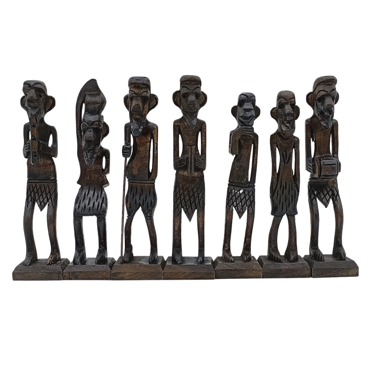 santarms Handcrafted Wooden African Zulu Tribal Musician Men | 16.5 Cm Decorative Showpieces for Home & Office Décor | Unique Handicraft Gift