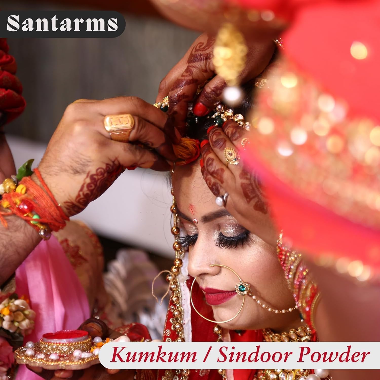 Santarms Natural Laal Sindoor Powder for Women, Long-Lasting Red Kumkum Suhaag for Pooja, Daily Use - 250gm