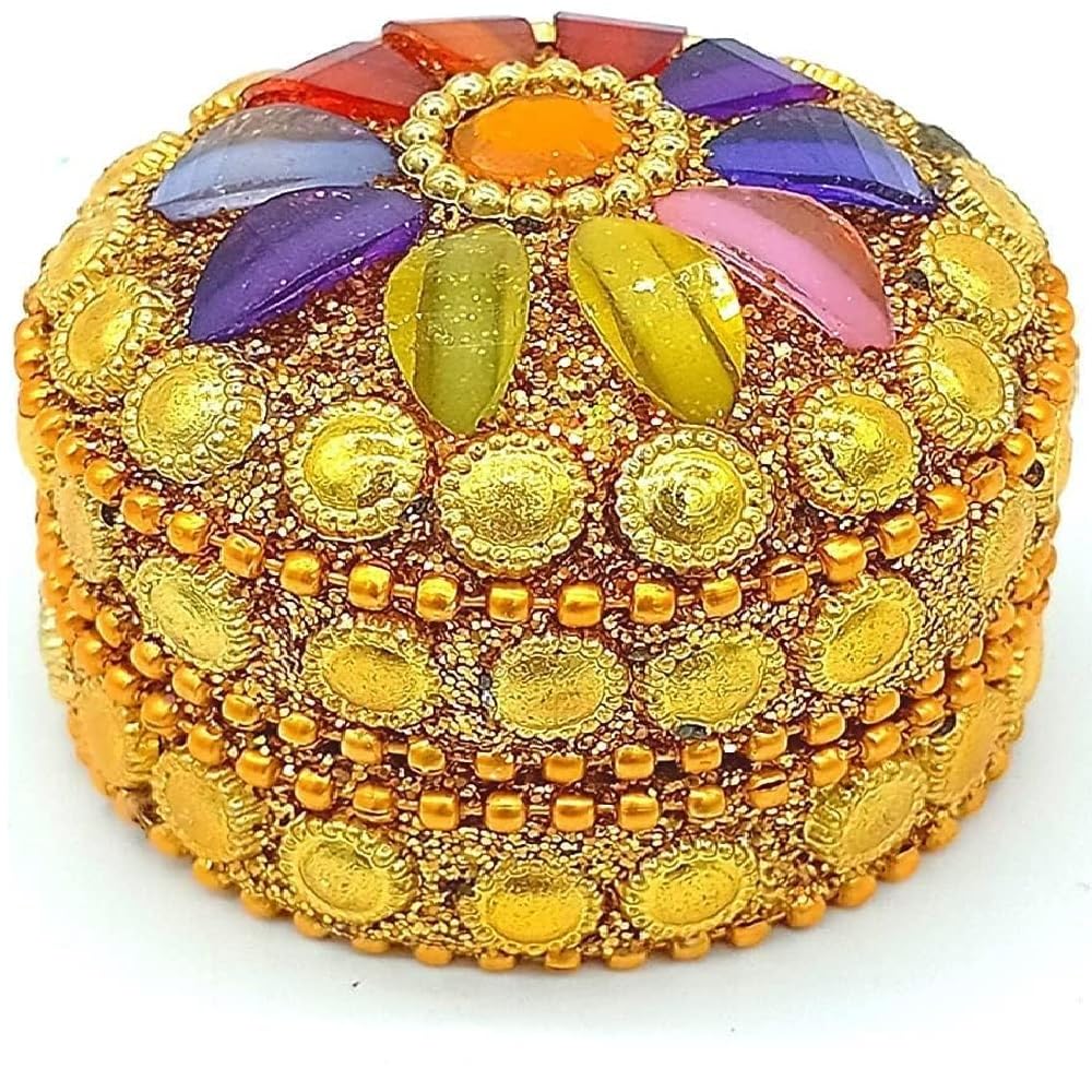 santarms Handcrafted Handmade Golden Kumkum And Sindur Box Elegant Handcrafted Sindoordani Box For Pooja And Wedding Ceremonies Unique Wedding Gift Pack Of 1