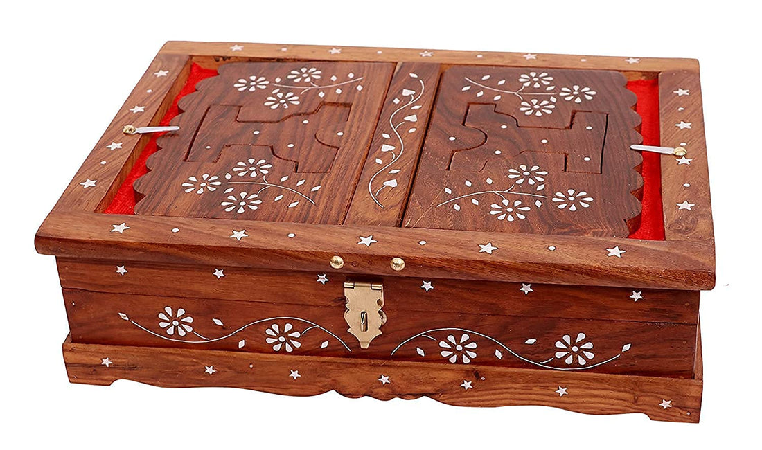 santarms Wooden Quran Box Shareef Box/Geeta Box with Brass Work Holy Book Stand Box for Reading Quran, Geeta, Guru Granth Sahib, Bibil