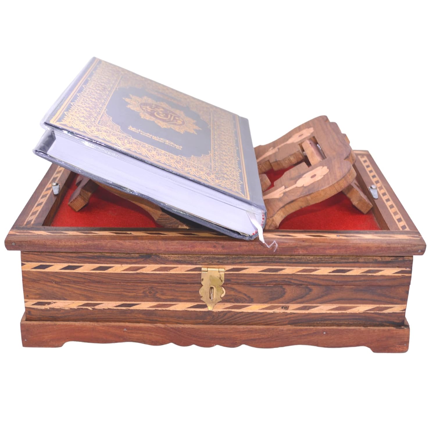 Santarms Wooden Holy Quran Book (in Arabic) with Rehal Box Stand for Reading | Perfect Gift for Ramadan Eid Al-Fitr (Combo)