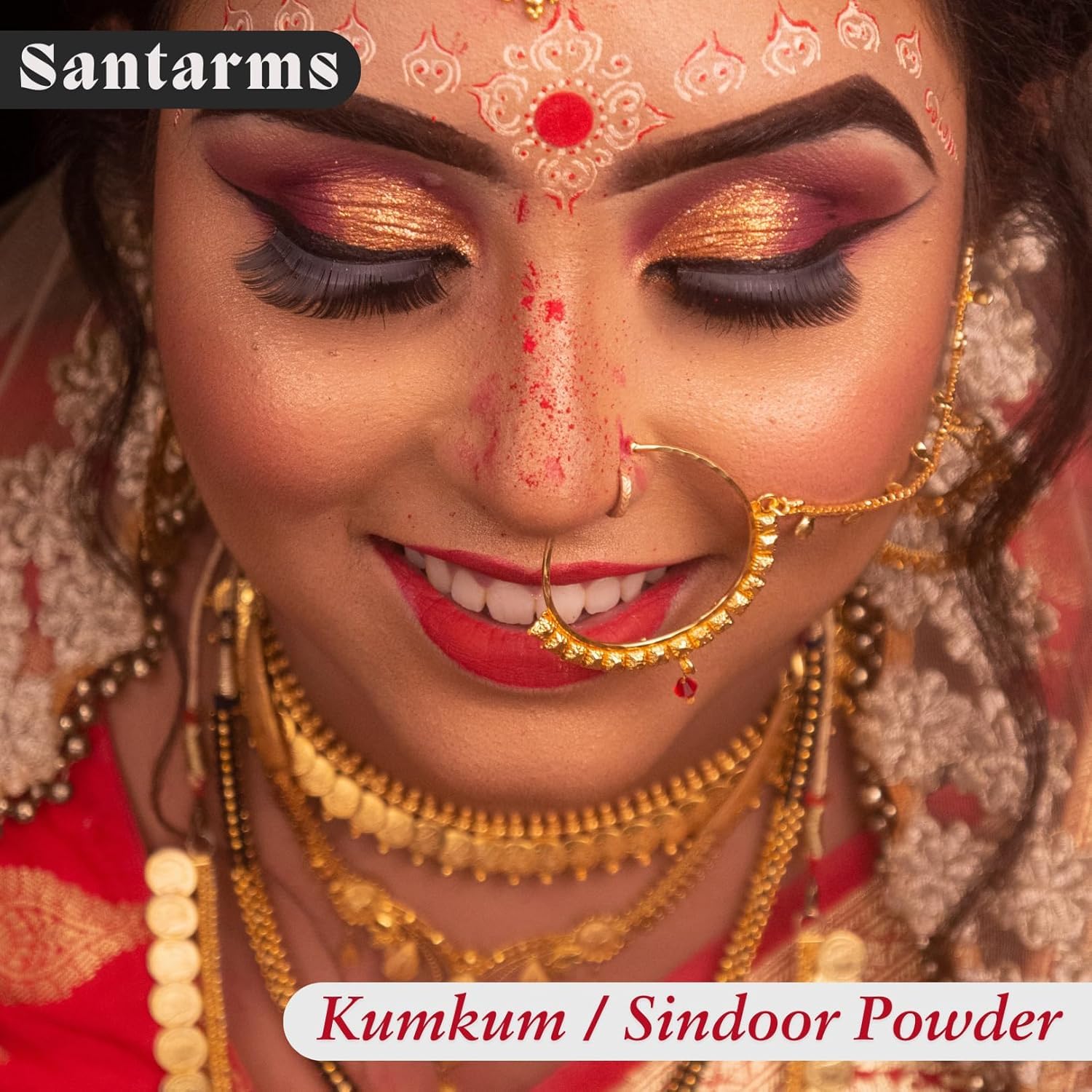 Santarms Natural Laal Sindoor Powder for Women, Long-Lasting Red Kumkum Suhaag for Pooja, Daily Use - 250gm