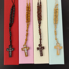 santarms Jesus Christ Necklace For Prayer Chain Locket Christian Crucifix Jesus Cross Necklace Chain Rosary Catholic Bead Mala For Men Women Boys & Girls, Wooden, Pack Of 1