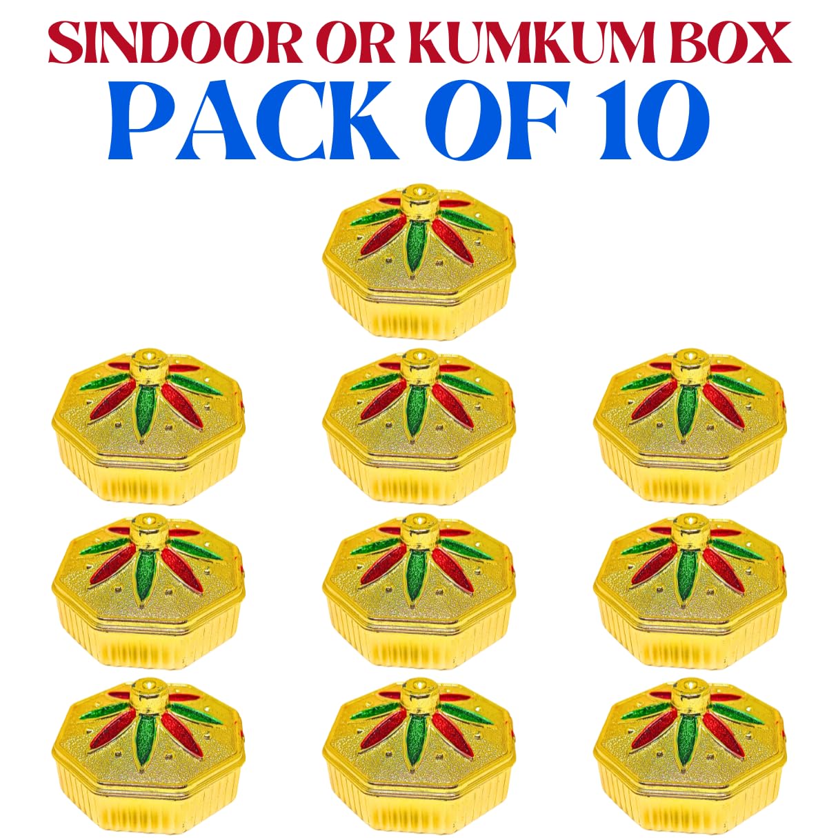 santarms Kumkum Box Set - 10 Small Containers for Roli, Chawal, Sindoor Powder, Pooja Items - Ideal for Indian Rituals