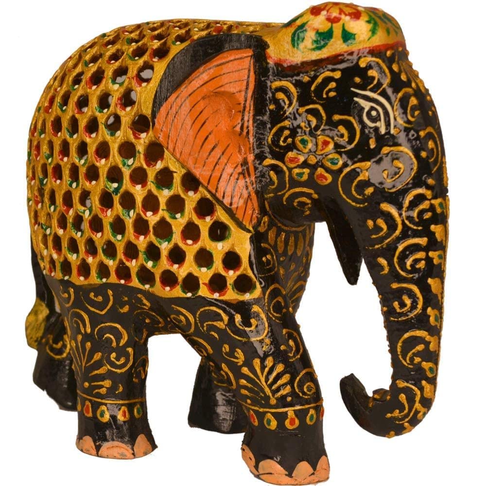 santarms Handmade Wooden Jali Elephant Showpiece Wood Statue for Home Decor, Living Room, Indian Handicraft, Decorative Show Pieces, Return Gifts Decor Gifts