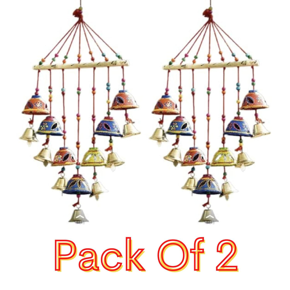 Santarms Handmade Toran Door Hanging for Diwali, New Year, Inauguration, Wedding, and Festival Pooja and Mehendi Decoration with Bells, Cut Design Plastic and Wood Home Décor Showpiece