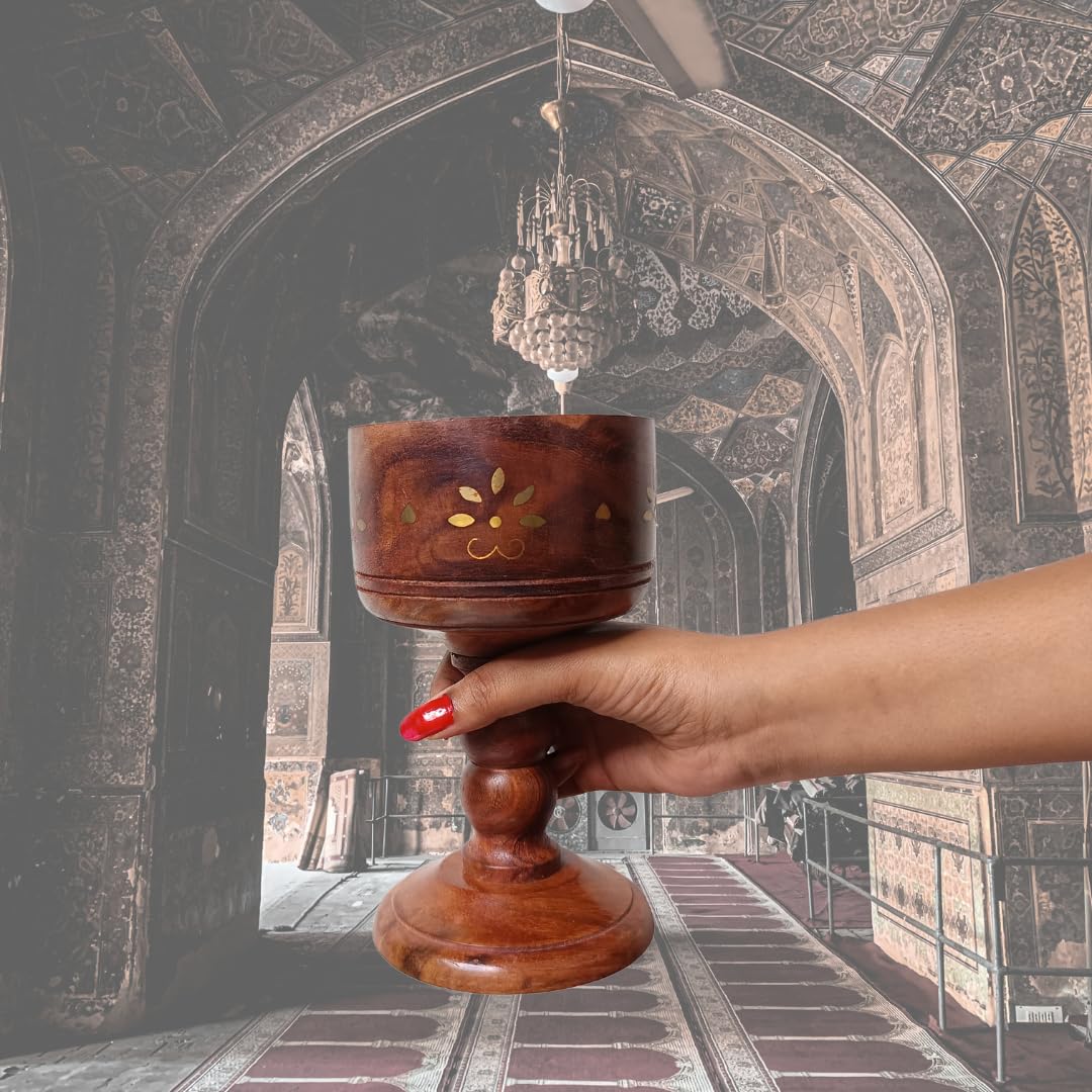 Santarms Handcrafted Wooden Loban Sambrani Dhoop Cup Cone Batti Stand | Traditional Incense Holder Ash Catcher for Religious Aromatic Rituals | Wood Design Stand for Pooja & Meditation