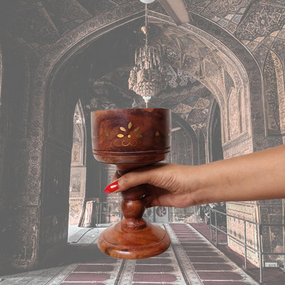 Santarms Handcrafted Wooden Loban Sambrani Dhoop Cup Cone Batti Stand | Traditional Incense Holder Ash Catcher for Religious Aromatic Rituals | Wood Design Stand for Pooja & Meditation