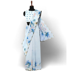 Hira Silk Organza Saree for Women, Printed Shiny Sari with Unstitched Blouse Piece for Women - Pack of 1