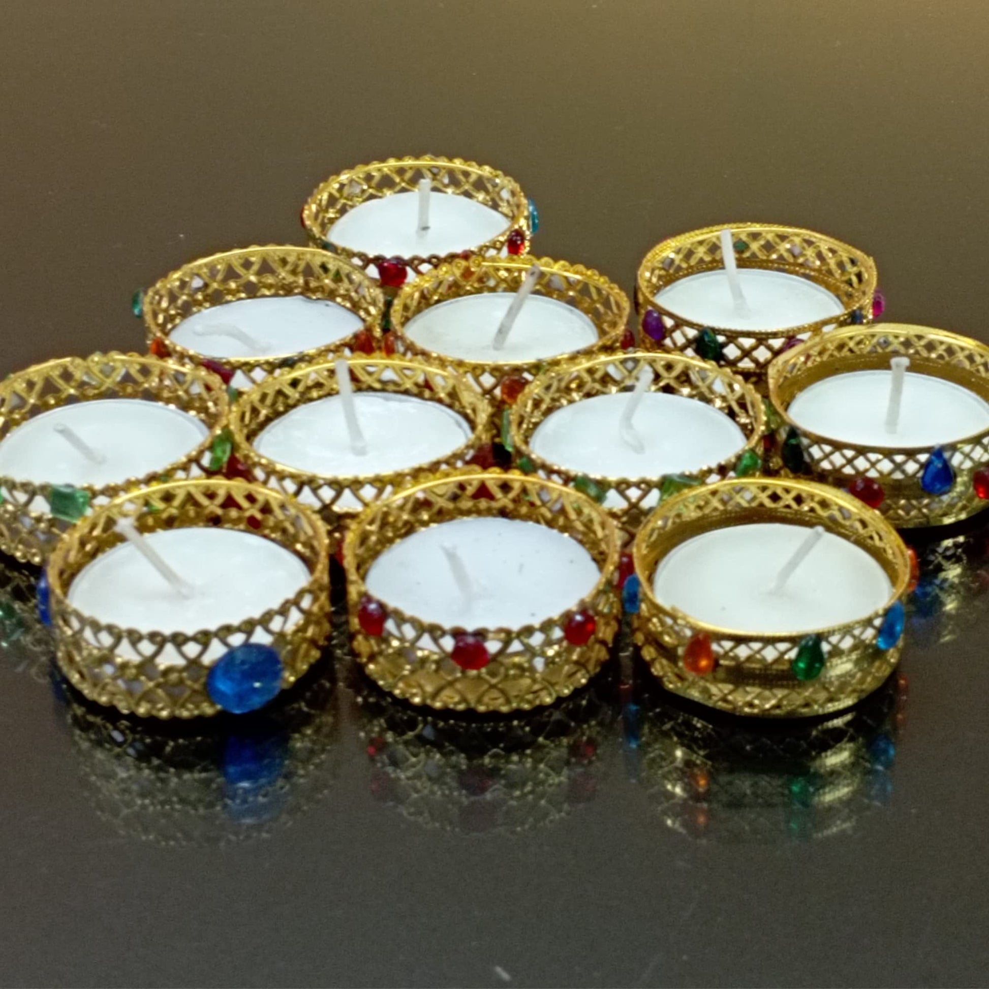 Santarms Illuminate Your Festivities with Santarms Tea Lights Candles: Exquisite Diwali Home Decoration, Handmade Designer Tealight Candle Holder Set for Puja, Weddings, Christmas