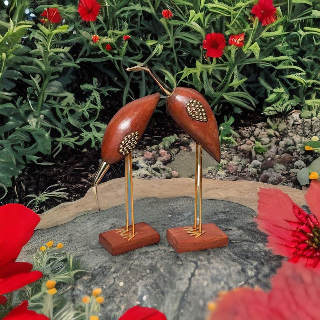 santarms Handmade Wooden Swan Love Couple Pair - Elegant Swan Showpiece for Living Room, and Bedroom Crane Birds Good Luck Antique Decorative Saras Showpiece Ideal for Home Decor