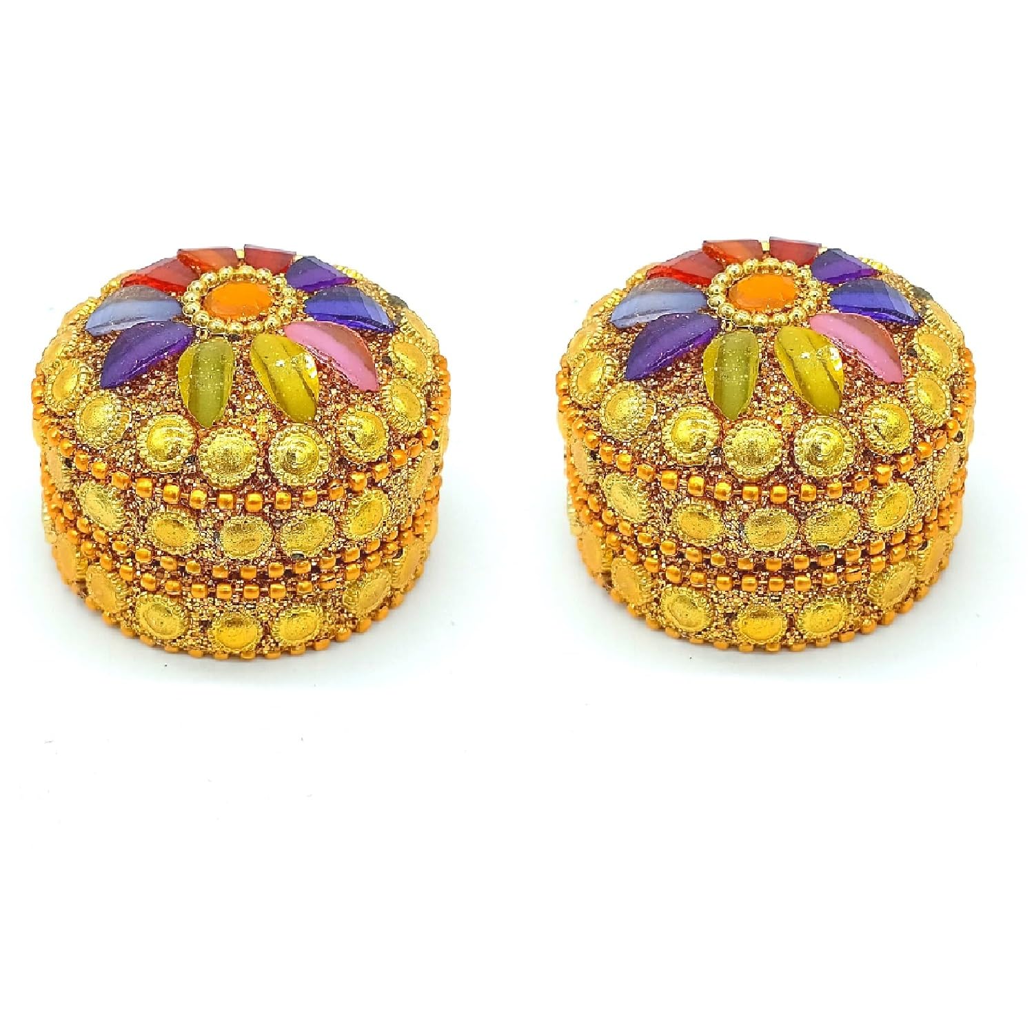 santarms kumkum box handcrafted sindoor refilable for married women shadi ka gift puja sindur shringar dani dabbi beautiful gifting moti dibbi fancy decoration (PACK OF 2)