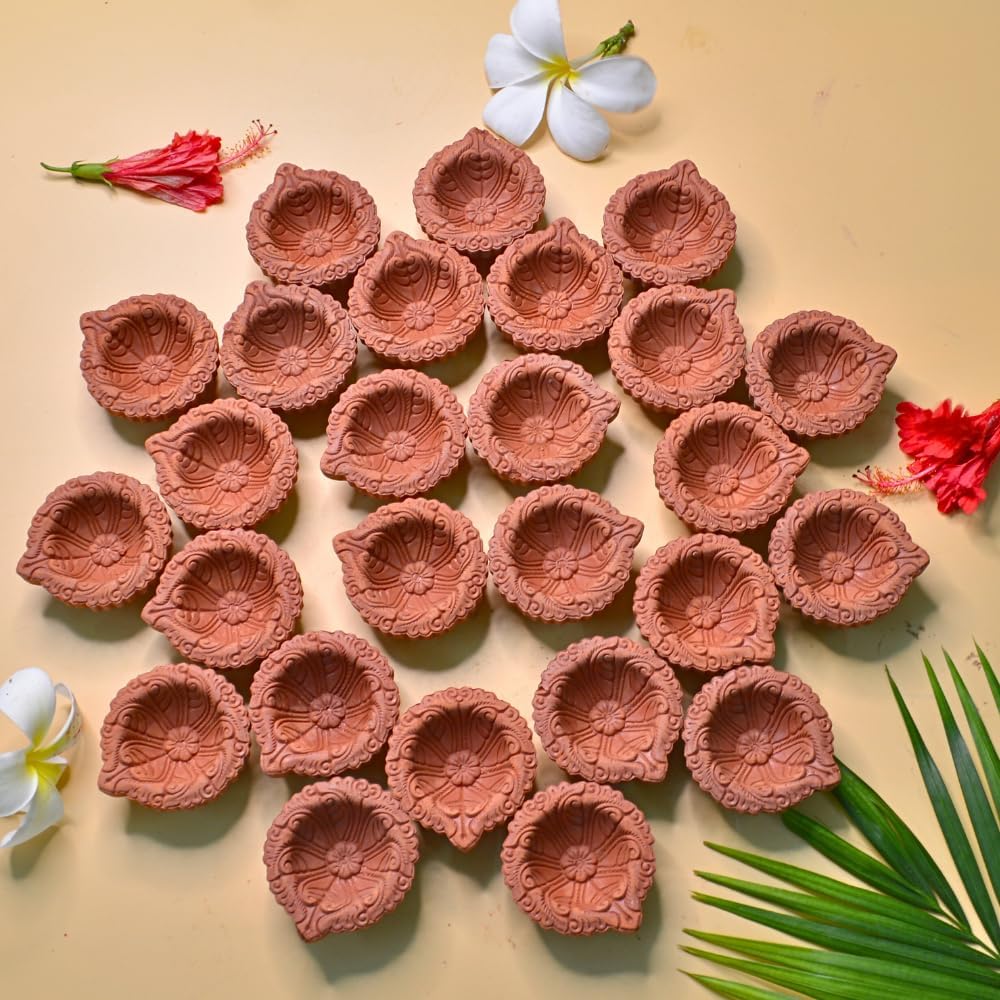 Santarms Mitti Diya for Diwali Decor for Pooja, Home Decoration & Gifts Diya for Home Diwali Festival Decoration, Diya for Laxmi Poojan (1 Pair)