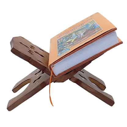 santarms Geeta Stand Wooden Handmade fordable Wooden Book Stand | Stand for Reading | bhagwat Geeta Stand | ramayan Stand Pooja Stand Wooden bhagwat Geeta in Hindi Original Book with Stand (15 INCH)