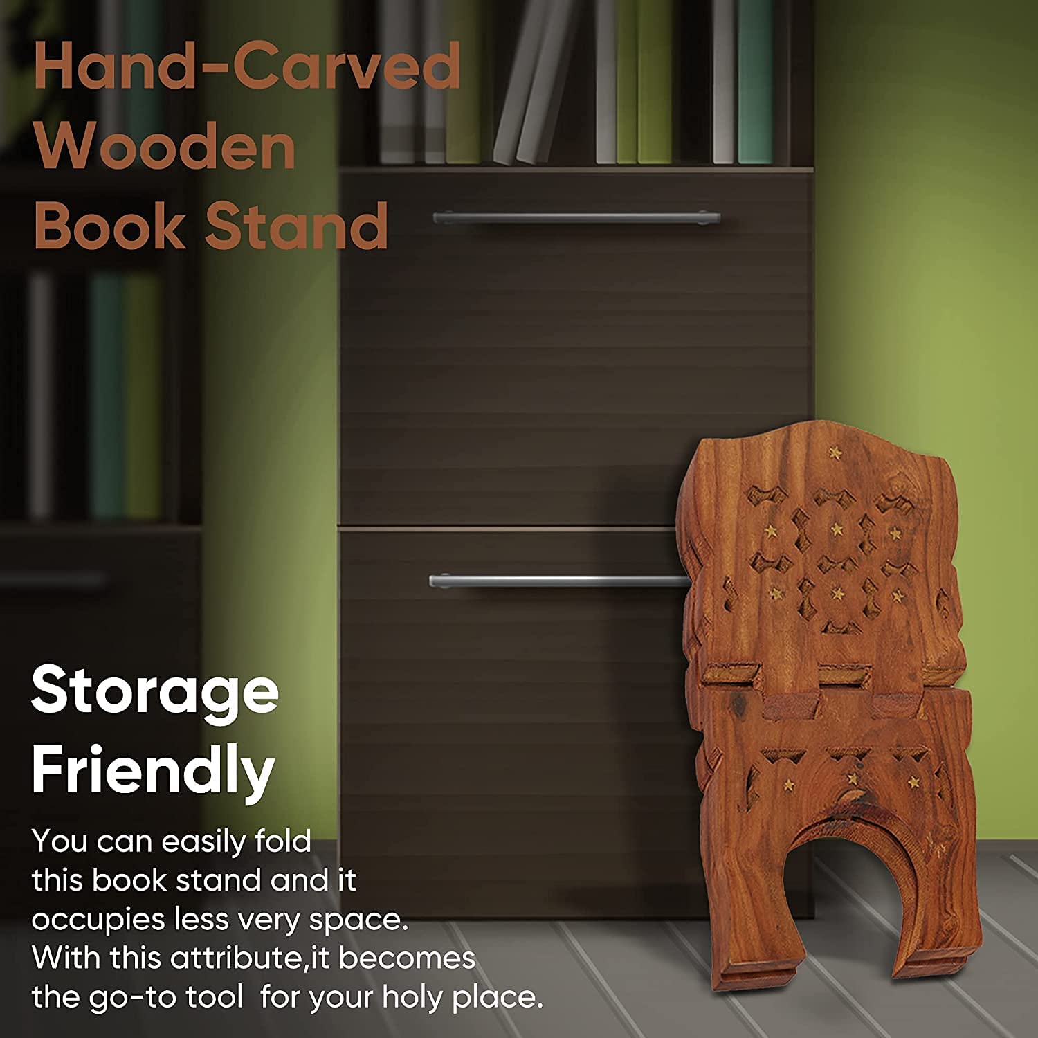Santarms 13 inch Wooden Book Stand for Reading holy Books Holder Bible Quran ramayan Geeta Bookstand rehal rihal Pooja