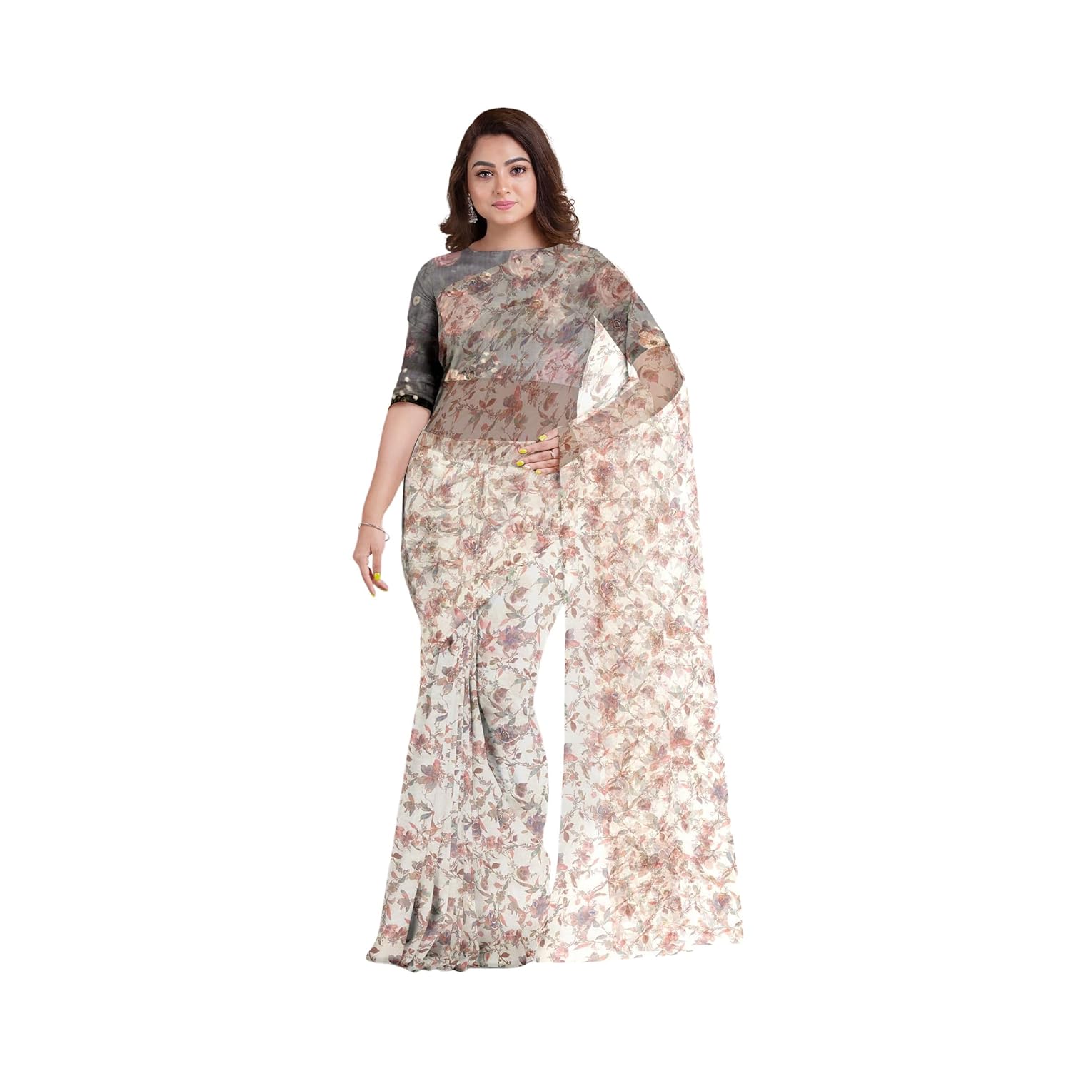 Hira Silk Organza Saree for Women with Unstitched Blouse Piece, Printed Shiny Sari for Woman