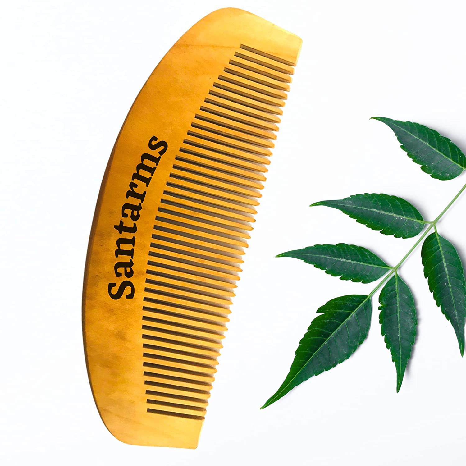 Santarms wooden neem comb for women men hair growth with wide wood tooth combs brush bamboo mens wodden combo set anti dandruff - mini comb for beard (Qty: 01)
