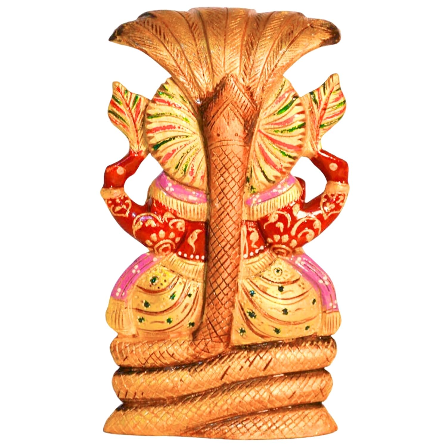 santarms Handmade Wooden Ganesh Ji on Sheshnaag Sitting Idol for Tabletop, Home & Office Decoration - Lord Ganesha, Vighnaharta, Vasuki Naag Pooja, Fine Ganapathi Showpiece, Best Gifting, Pack of 1