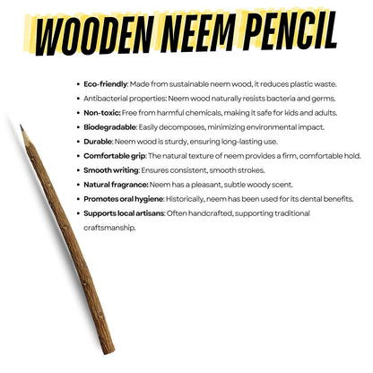 santarms Natural Neem Wooden Pencil (18 cm) Crafted from Pure Neem Wood - Perfect for Kids, Girls, and Boys Eco-Friendly and Durable Writing Tool Ideal for School Use and Thoughtful Gifting (set-1)