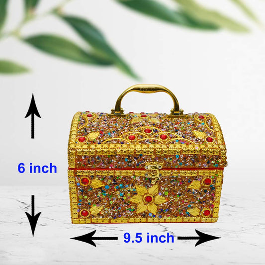 Santarms Premium Luxury Bangle Box Rajwada style Jewellery and Makeup Kit Organizer for Women Vanity Elegance Golden Marrige Designed showpieces Home Decoration Handicraft Make Bride Beauty singardani