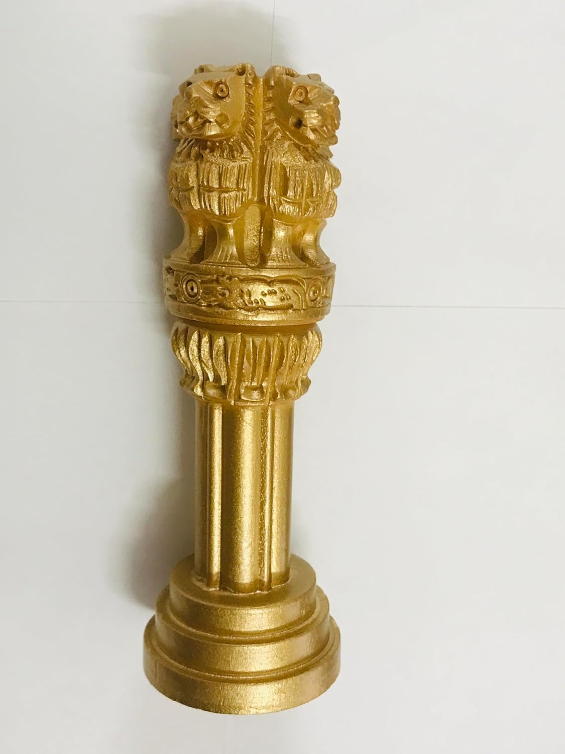 santarms Wooden Ashoka Stambh Pillar for Office Desk and Car Dashboard, Hand-Carved Sculpture Ashok Head/Piller for Table (4 Inch)