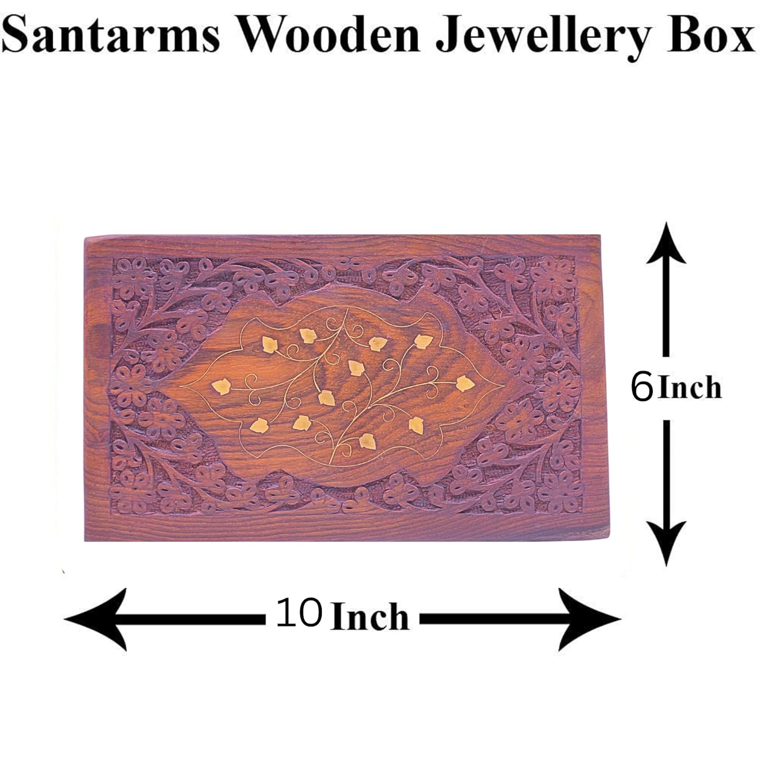 santarms Wooden Jewelry Box is a stylish organizer for women's rings, earrings, and bracelets, combining functionality with Kashmiri-inspired elegance, 1 pcs