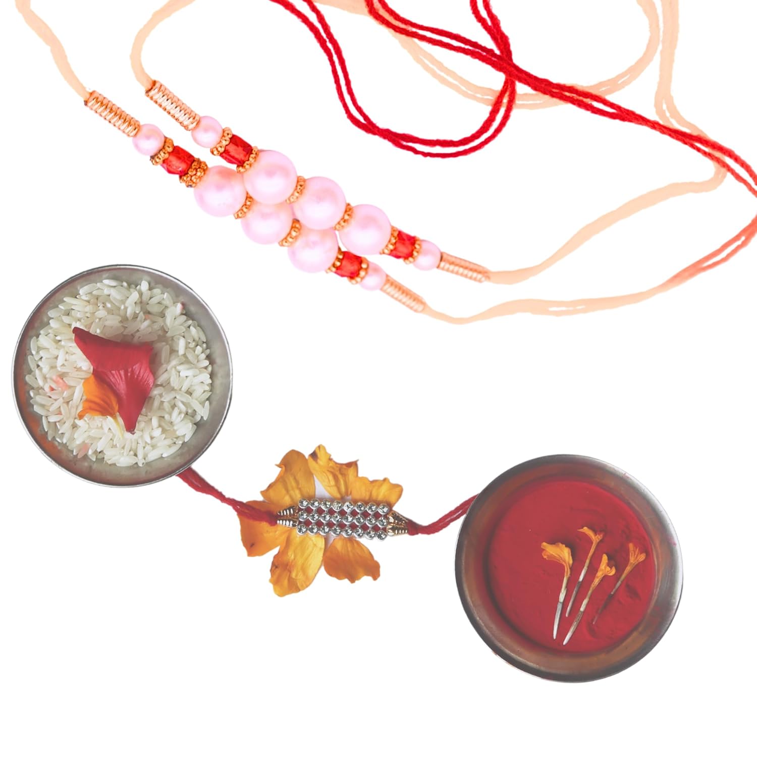 santarms Sibling Love Fest Rakhi Set for Brother and Bhaiya Bhabhi – Includes 2 Exquisite Rakhis, 1 Tilak Bottle, Rice Bottle Perfect Raksha Bandhan Celebrations Bonding