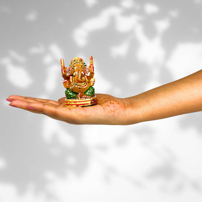 santarms Handmade Small Wooden Ganesh Idol (2.5 Inch) Multicolor Tabletop Showpiece for Home & Temple Fine Wooden Lord Ganesha (Ganapathi) Statue Ideal for Gifting