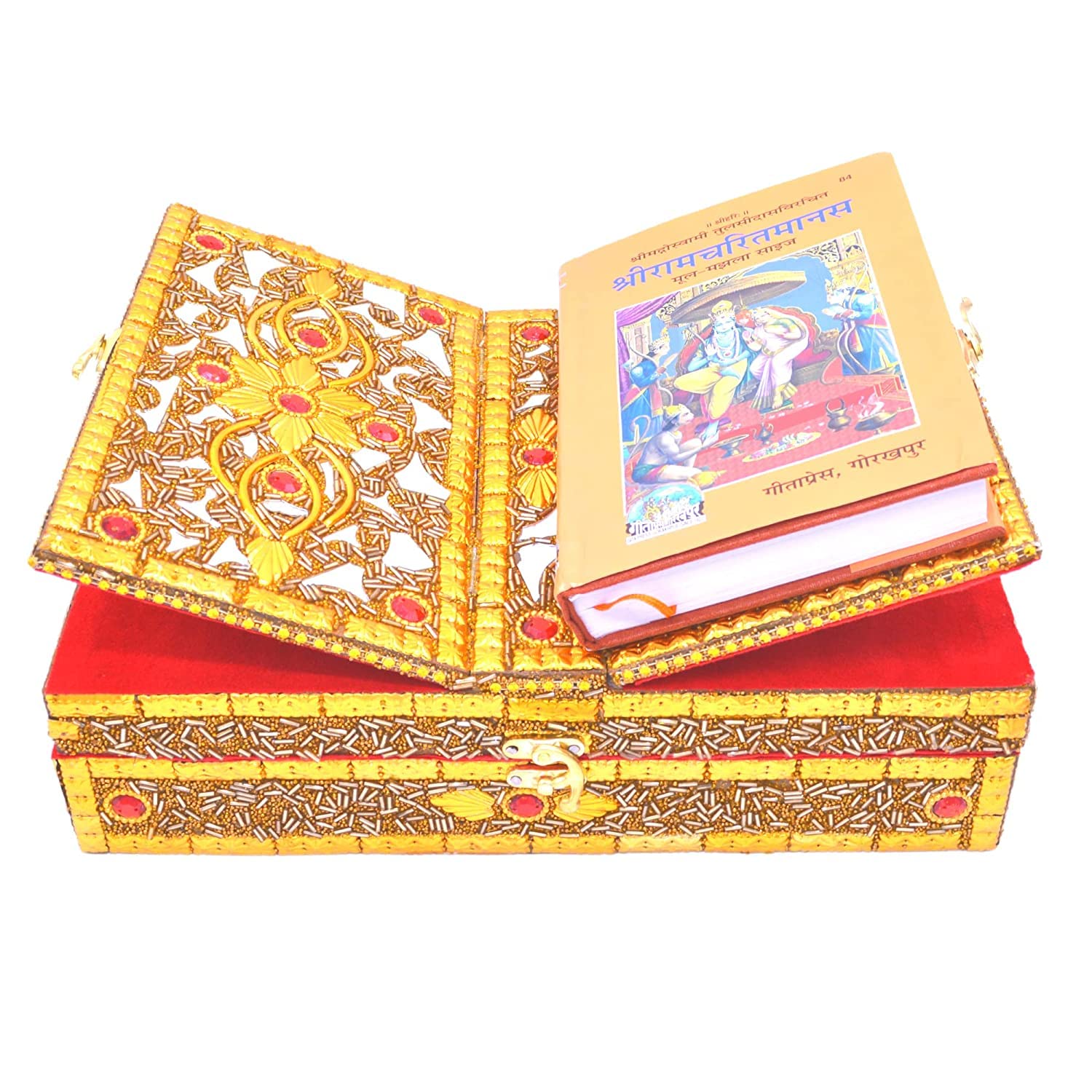 Santarms Traditional Wooden Foldable Book Stand - Ramcharitmanas, Bhagavad Gita, Ramayan Holder - 10cm, Brown, 1 Count