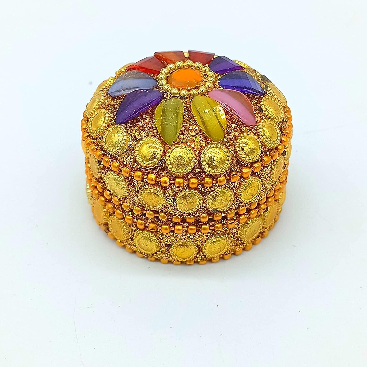 santarms Handmade Golden Small Kumkum Box Handcrafted Sindoor Shringar Dani For Married Women Shadi Ka Gifts Aluminum Daani - Shadi Ka Gifts Pack