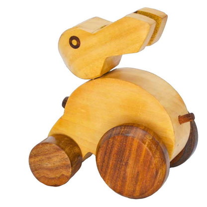 Santarms Wooden Bunny Toy – Handmade Push & Pull Rabbit on Wheels for Toddlers | Eco-Friendly Wooden Animal for Kids | Montessori Inspired Natural Wood Bunny Rolling Toys for Safe & Fun Play