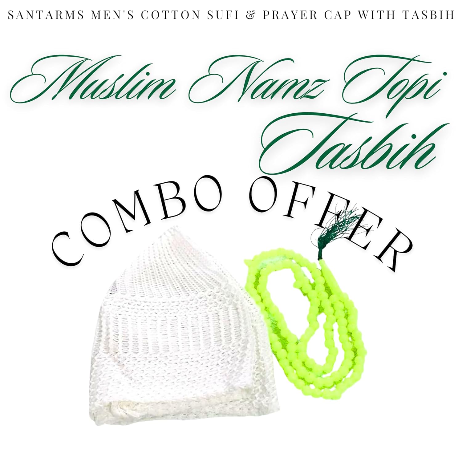 santarms Combo tasbeeh Counter + namaz topi | tasbih for Muslim Cap for Men Green