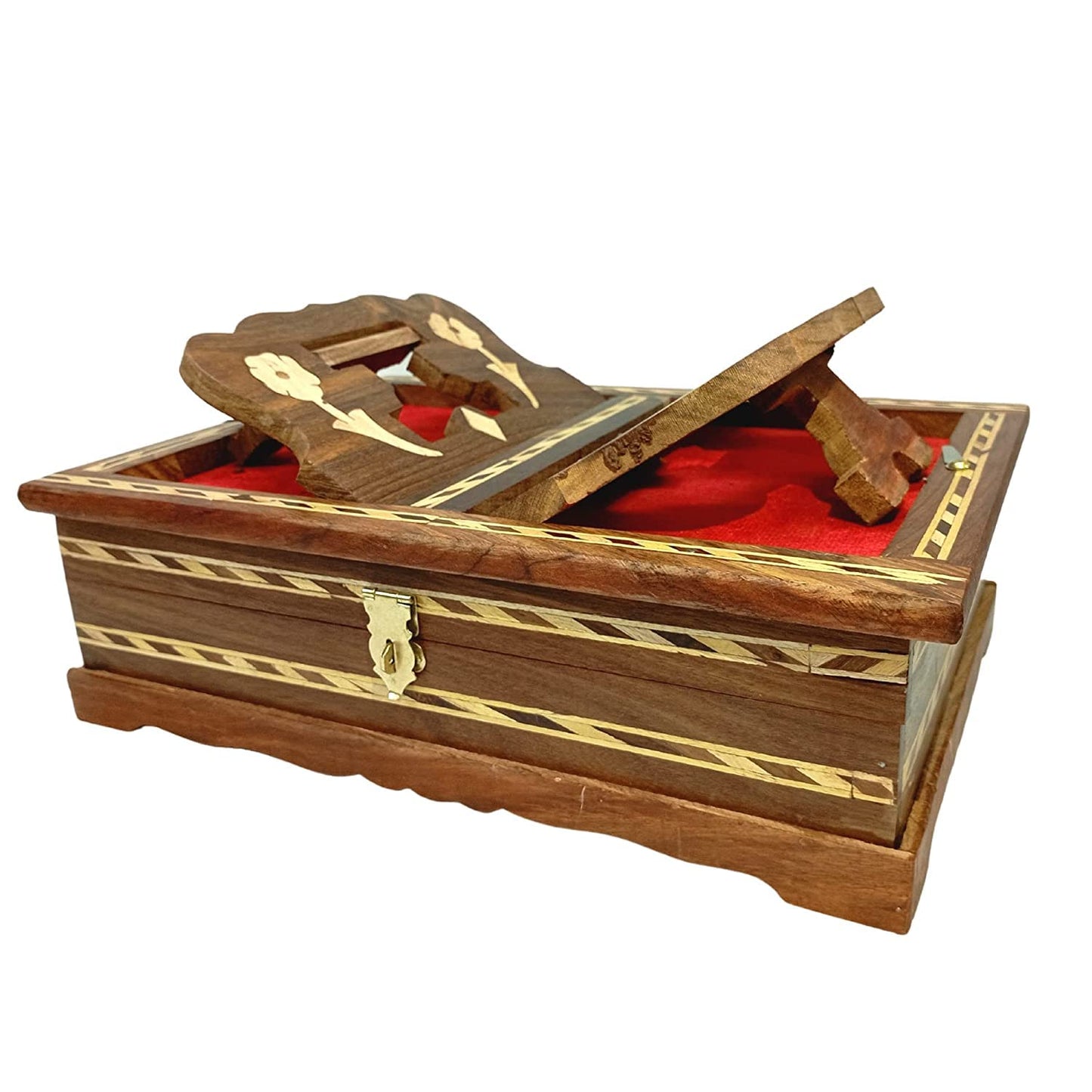 santarms Wooden Holy Quran Book Stand & Box with rehal - Carving Handcrafted