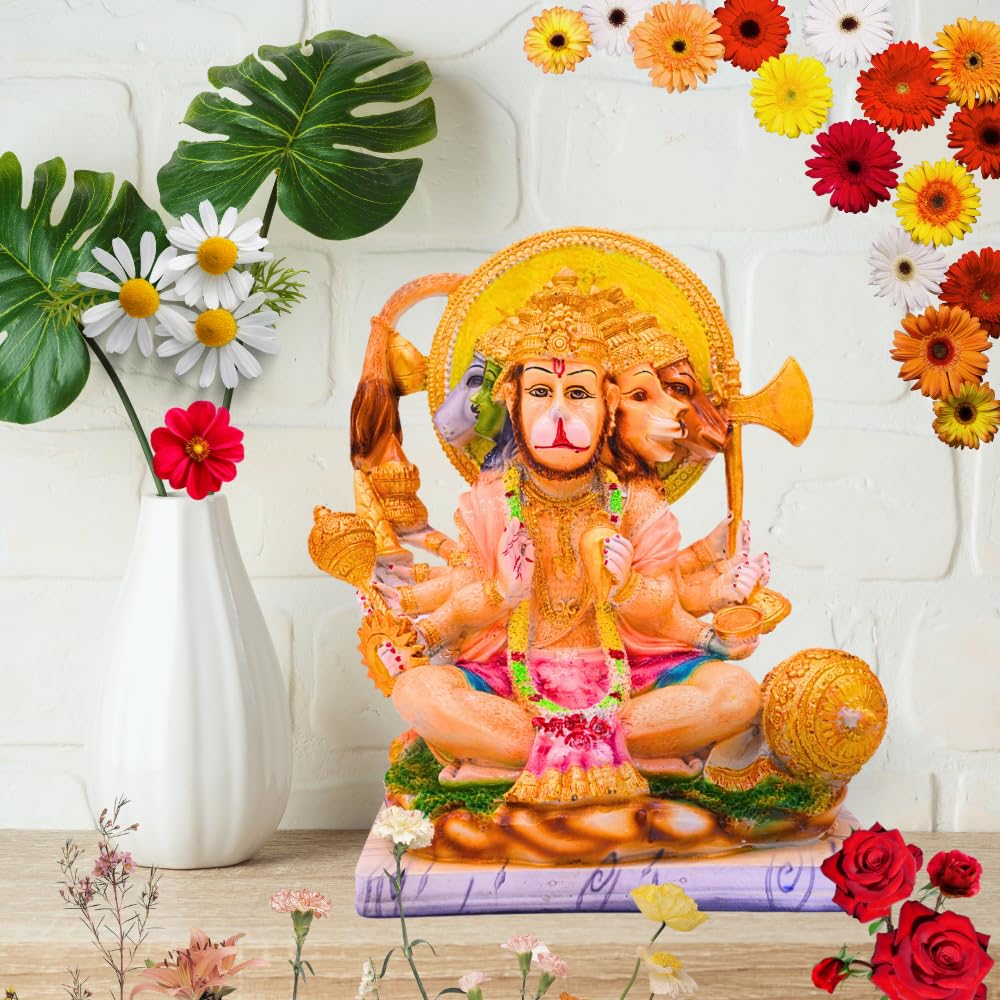 santarms Lord Panchmukhi Hanuman Idol 5 Head Bajrang Bali Exquisite Bajrangbali Sitting Murti Hindu God Figurine Statue for Home& Office Car Dashboard Gift