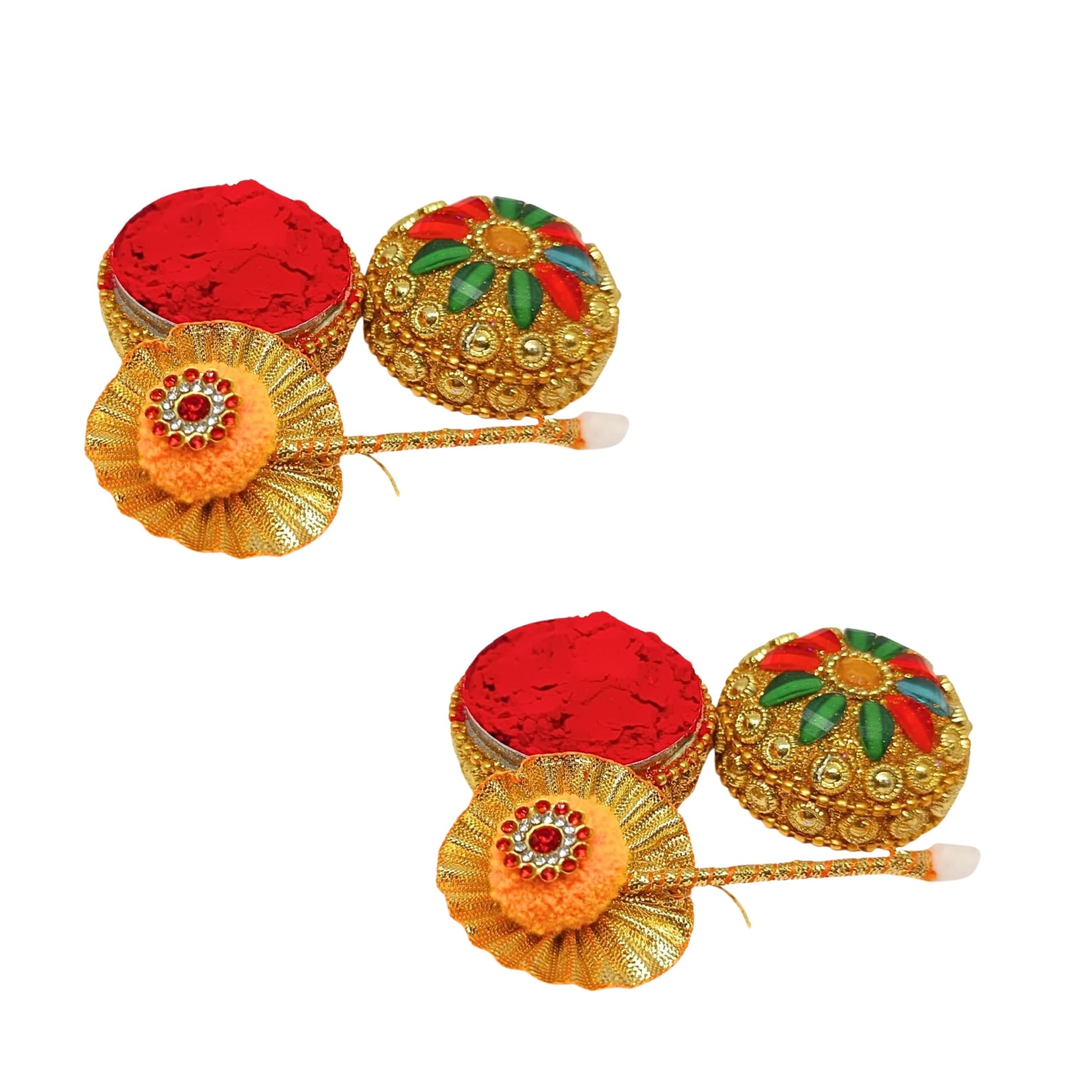 Santarms Aluminium Kumkum Box with Free 10gm Each Pila Sindoor and Sticks