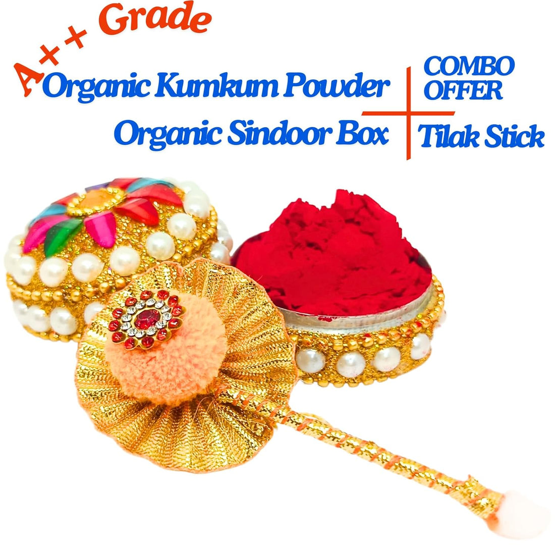 santarms Fancy Sindoor Box for Gift with Tilak Stick | Pooja Articles Gifting Sindoor Moti Dibbi - kumkum box with beautiful stick for multi-purpose