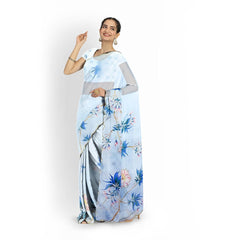 Hira Silk Organza Saree for Women, Printed Shiny Sari with Unstitched Blouse Piece for Women - Pack of 1